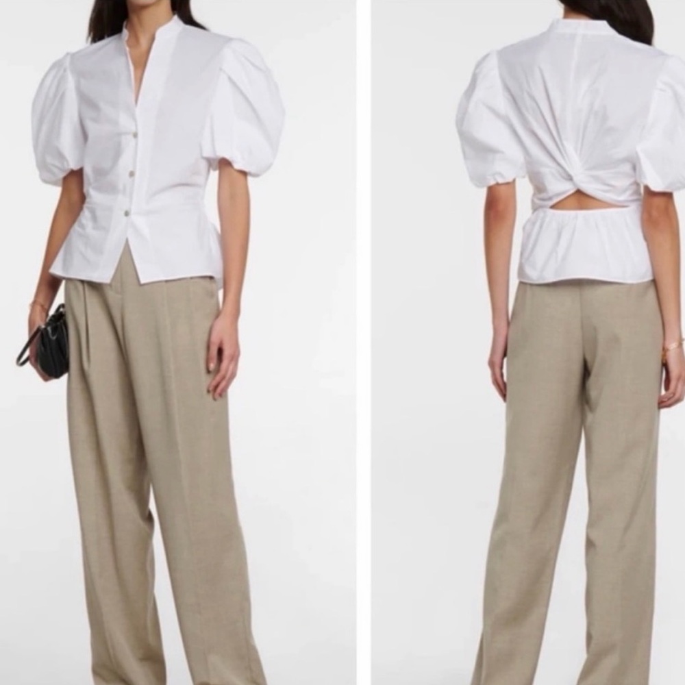 Vince White Puff Sleeve Cotton Poplin Blouse